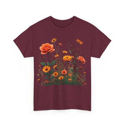 Wildflowers and Orange Roses, Graphic T-Shirts for Women, Floral Shirt, Womens Short Sleeve, Ladies Graphic Tees #5046TTS