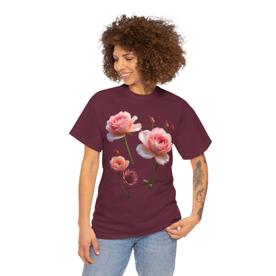 Wildflowers and Pink Roses, Graphic T-Shirts for Women, Floral Shirt, Womens Short Sleeve, Ladies Graphic Tees #5019TTS