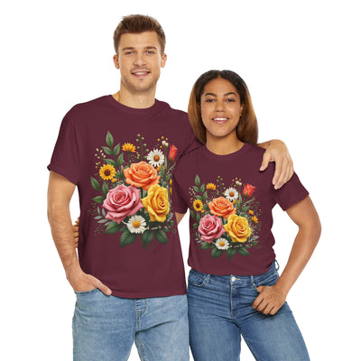 Wildflowers and Pink & Yellow Roses, Graphic T-Shirts for Women, Floral Shirt, Womens Short Sleeve, Ladies Graphic Tees #5144TTS