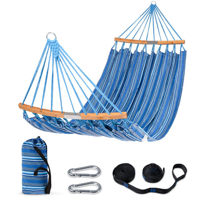 SUNCREAT Hammocks Double Hammock with Curved Spreader Bar, Outdoor Portable Hammock with Carrying Bag & Tree Straps for Bedroom, Patio, Backyard, Balcony, Max 450lbs Capacity, Blue