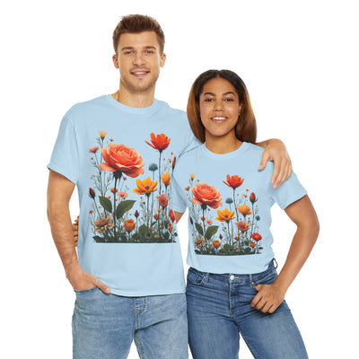 Wildflowers and Orange Roses, Graphic T-Shirts for Women, Floral Shirt, Womens Short Sleeve, Ladies Graphic Tees #5044TTS