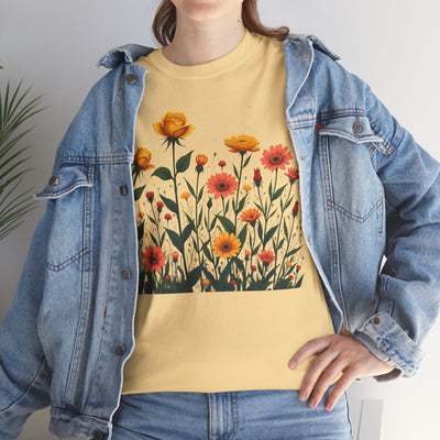 Wildflowers and Yellow Roses, Graphic T-Shirts for Women, Floral Shirt, Womens Short Sleeve, Ladies Graphic Tees #5026TTS