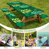 Picnic Table Cover with Bench Covers Camping Essentials Waterproof Windproof Camping Tablecloth with Drawstring Bag, Fitted Rectangle Tables and Seats, 72in, Dark Green