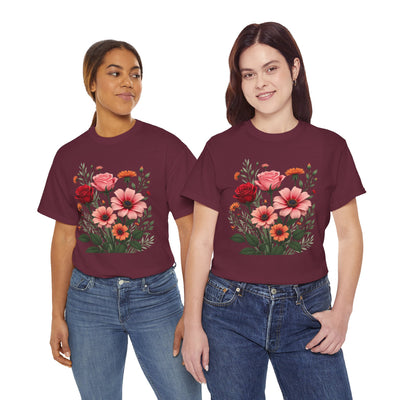 Wildflowers and Pink & Red Roses, Graphic T-Shirts for Women, Floral Shirt, Womens Short Sleeve, Ladies Graphic Tees #5133TTS
