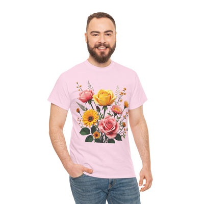 Wildflowers and Pink & Yellow Roses, Graphic T-Shirts for Women, Floral Shirt, Womens Short Sleeve, Ladies Graphic Tees #5146TTS