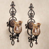 Touch of Class Leyanna Mosaic Wall Sconce Pair - Aged Brown, Victorian Style, Made of Metal, Glass - Antique Sconces, Medallion Designs - Set of 2, Ornate Candle Holder