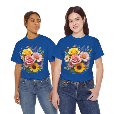 Wildflowers and Pink & Yellow Roses, Graphic T-Shirts for Women, Floral Shirt, Womens Short Sleeve, Ladies Graphic Tees #5145TTS