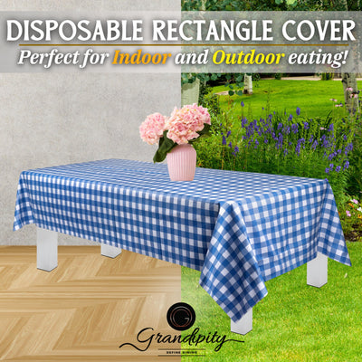 Grandipity Blue Gingham Checkered 12 Pack Premium Disposable Plastic Picnic Tablecloth 54 Inch. x 108 Inch. Decorative Rectangle Table Cover