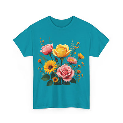 Wildflowers and Pink & Yellow Roses, Graphic T-Shirts for Women, Floral Shirt, Womens Short Sleeve, Ladies Graphic Tees #5146TTS