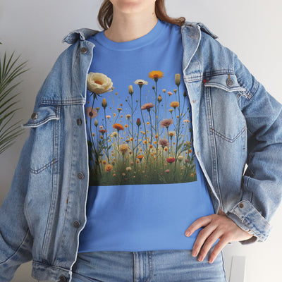 Wildflowers and White Roses, Graphic T-Shirts for Women, Floral Shirt, Womens Short Sleeve, Ladies Graphic Tees #5041TTS