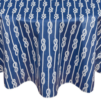 Newbridge 4th of July Round Vinyl Tablecloth with Flannel Backing, Navy Blue Nautical Rope Stripe, 70 Inch, Coastal Striped Indoor Outdoor Wipe Clean Picnic, BBQ and Dining Table Cover