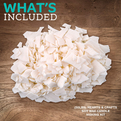 Hearts & Crafts Natural Soy Wax for Candle Making - 50lbs Natural Soy Wax - 2 Metal Centering Devices, 50lbs Soy Wax Flakes - Candle Wax & Candle Making Wax Supplies Kit (Candle Wicks Not Included)