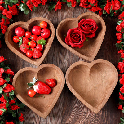 Tioncy 10 Pcs Wooden Dough Bowls Wood Heart Shaped Bowl Heart Dough Bowl Bulk Farmhouse Dough Bowl Candles Decoration for Home Dining Holding Candles Making Bread Dough Fruits Table Supplies, 7 Inch