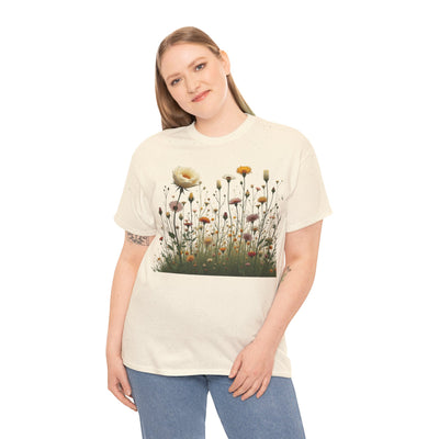 Wildflowers and White Roses, Graphic T-Shirts for Women, Floral Shirt, Womens Short Sleeve, Ladies Graphic Tees #5041TTS