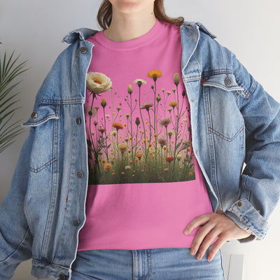 Wildflowers and White Roses, Graphic T-Shirts for Women, Floral Shirt, Womens Short Sleeve, Ladies Graphic Tees #5041TTS