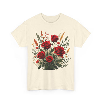 Wildflowers and Red Roses, Graphic T-Shirts for Women, Floral Shirt, Womens Short Sleeve, Ladies Graphic Tees #5129TTS