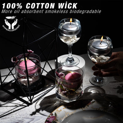 SECEL Pack of 24 Floating Candles 2 Inch 4+Hours Paraffin Wax%100 Cotton Wick Dripless & Smokeless Home Decor, Wedding Decorations, Valentine Decors, Birthday Dinners, Celebrations
