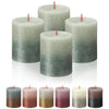 BOLSIUS 4 Pack Foggy Green/Oxid Blue Sunset Rustic Metallic Pillar Candles - 2.75 X 3.25 Inches - Includes Natural Plant-Based Wax - Unscented Dripless Smokeless 35 Hour Quality European Candles