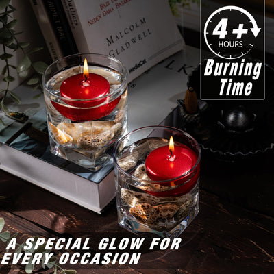 SECEL Pack of 24 Floating Candles 2 Inch 4+Hours Paraffin Wax%100 Cotton Wick Dripless & Smokeless Home Decor, Wedding Decorations, Valentine Decors, Birthday Dinners, Celebrations