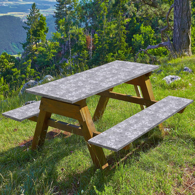 Vaukki Picnic Table and Bench Fitted Tablecloth Cover, Picnic Table Cover with Bench Covers, Flannel Backing Elastic Waterproof Plastic Cover with Bag for Outdoor and Camping(Grey Flower,72 inches)