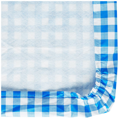 Violet Linen Deluxe Checkered Gingham Pattern, Vinyl Tablecloth Elestic, Polyester Flannel Backed Lining, Blue, 28 x 72 Inch, 3-Piece Set, Picnic Table and Bench Fitted Table Cover