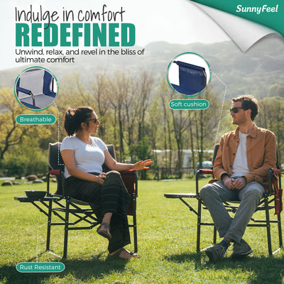 SUNNYFEEL Oversized Camping Directors Chair 2 Pack, Portable Folding Lawn Chairs for Adults Heavy Duty with Side Table,Pocket for Beach, Fishing,Picnic,Concert Outdoor, Foldable Camp Chairs