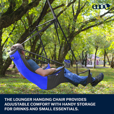 ENO Lounger Hanging Chair - Portable Outdoor Hiking, Backpacking, Beach, Camping, and Festival Hammock Chair - Royal/Charcoal