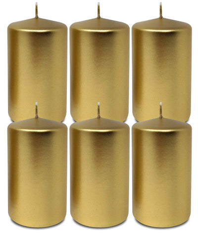 Hyoola Metallic Pillar Candles - 6 Pack - Gold Pillar Candles - European Made Decorative Pillar Candles - 2.4 Inch x 4 Inch