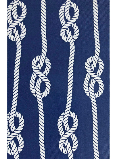 Newbridge 4th of July Round Vinyl Tablecloth with Flannel Backing, Navy Blue Nautical Rope Stripe, 70 Inch, Coastal Striped Indoor Outdoor Wipe Clean Picnic, BBQ and Dining Table Cover