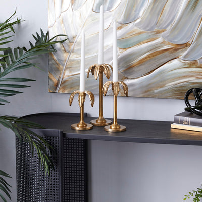 Deco 79 Aluminum Solid Candle Holder, Set of 3 6", 8", 10"H, Gold