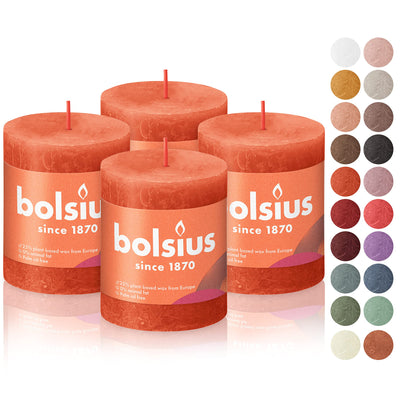 BOLSIUS 4 Pack Orange Rustic Pillar Candles - 2.75 X 3.25 Inches - Premium European Quality - Includes Natural Plant-Based Wax - Unscented Dripless Smokeless 35 Hour Party and Wedding Candles