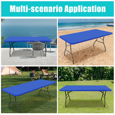 smiry Rectangle Tablecloth, Elastic Fitted Flannel Backed Vinyl Tablecloths for 6ft Folding Tables, Waterproof Wipeable Table Covers for Indoor, Outdoor, Picnic and Camping (Blue, 30"x72")