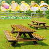 3 Pcs Vinyl Picnic Table and Bench Fitted Tablecloth Cover Set 6 Ft 30 x 72 Inch Flannel Backing Rectangular Elastic Edged Picnic Table Cover for Summer Outdoor Patio Travel (Retro Sunflower)