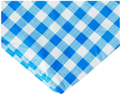 Violet Linen Deluxe Checkered Gingham Pattern, Vinyl Tablecloth Elestic, Polyester Flannel Backed Lining, Blue, 28 x 72 Inch, 3-Piece Set, Picnic Table and Bench Fitted Table Cover