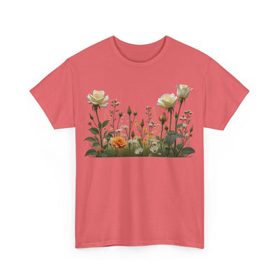 Wildflowers and White Roses, Graphic T-Shirts for Women, Floral Shirt, Womens Short Sleeve, Ladies Graphic Tees #5039TTS