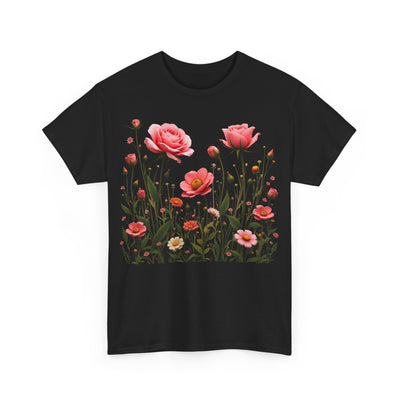 Wildflowers and Pink Roses, Graphic T-Shirts for Women, Floral Shirt, Womens Short Sleeve, Ladies Graphic Tees #5022TTS