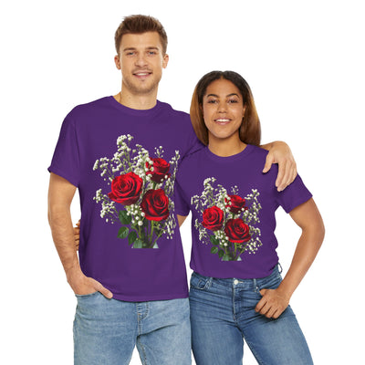 Wildflowers and Red Roses, Graphic T-Shirts for Women, Floral Shirt, Womens Short Sleeve, Ladies Graphic Tees #5127TTS