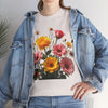 Wildflowers and Pink & Yellow Roses, Graphic T-Shirts for Women, Floral Shirt, Womens Short Sleeve, Ladies Graphic Tees #5147TTS