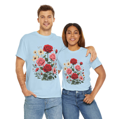 Wildflowers and Pink & Red Roses, Graphic T-Shirts for Women, Floral Shirt, Womens Short Sleeve, Ladies Graphic Tees #5134TTS