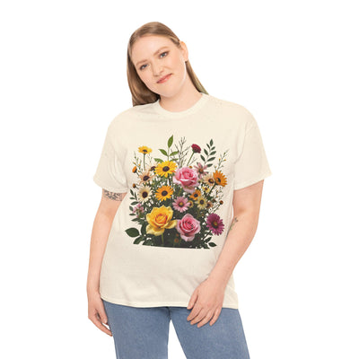 Wildflowers and Pink & Yellow Roses, Graphic T-Shirts for Women, Floral Shirt, Womens Short Sleeve, Ladies Graphic Tees #5150TTS
