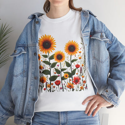 Sunflowers & Wildflowers, Graphic T-Shirts for Women, Floral Shirt, Womens Short Sleeve, Ladies Graphic Tees #5154TTS