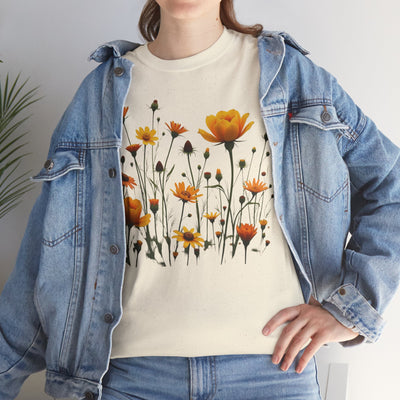 Wildflowers and Yellow Roses, Graphic T-Shirts for Women, Floral Shirt, Womens Short Sleeve, Ladies Graphic Tees #5011TTS