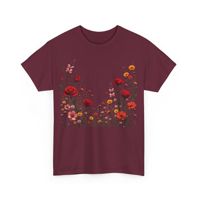Wildflowers and Red Roses, Graphic T-Shirts for Women, Floral Shirt, Womens Short Sleeve, Ladies Graphic Tees #5033TTS
