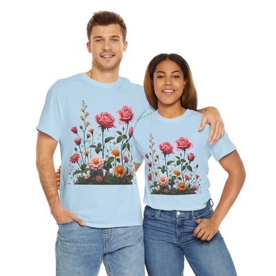 Wildflowers and Pink Roses, Graphic T-Shirts for Women, Floral Shirt, Womens Short Sleeve, Ladies Graphic Tees #5013TTS