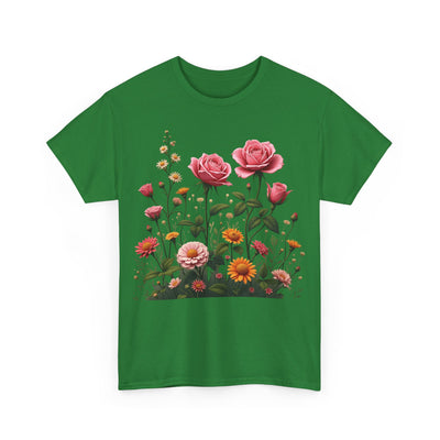 Wildflowers and Pink Roses, Graphic T-Shirts for Women, Floral Shirt, Womens Short Sleeve, Ladies Graphic Tees #5013TTS
