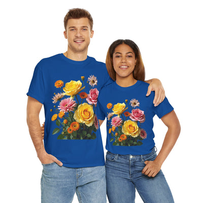Wildflowers and Pink & Yellow Roses, Graphic T-Shirts for Women, Floral Shirt, Womens Short Sleeve, Ladies Graphic Tees #5148TTS