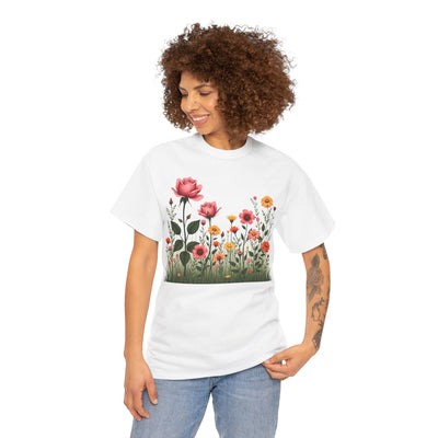 Wildflowers and Pink Roses, Graphic T-Shirts for Women, Floral Shirt, Womens Short Sleeve, Ladies Graphic Tees #5020TTS