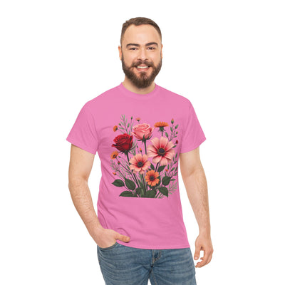 Wildflowers and Pink & Red Roses, Graphic T-Shirts for Women, Floral Shirt, Womens Short Sleeve, Ladies Graphic Tees #5133TTS