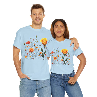 Wildflowers and a Yellow Rose, Graphic T-Shirts for Women, Floral Shirt, Womens Short Sleeve, Ladies Graphic Tees #5010TTS