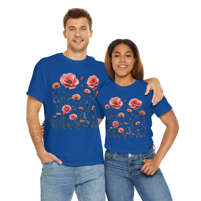 Wildflowers and Pink Roses, Graphic T-Shirts for Women, Floral Shirt, Womens Short Sleeve, Ladies Graphic Tees #5015TTS